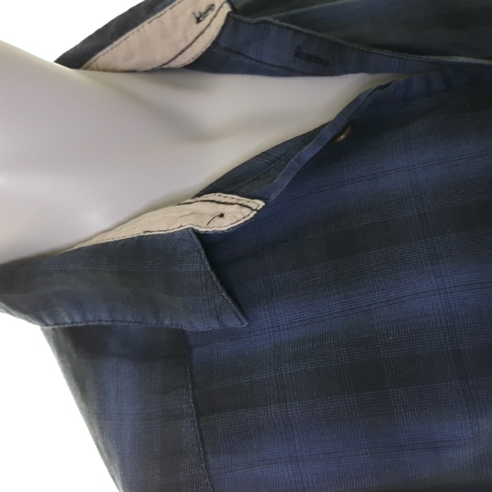 Outpost mens blue on blue plaid cotton long sleeve shirt. XL